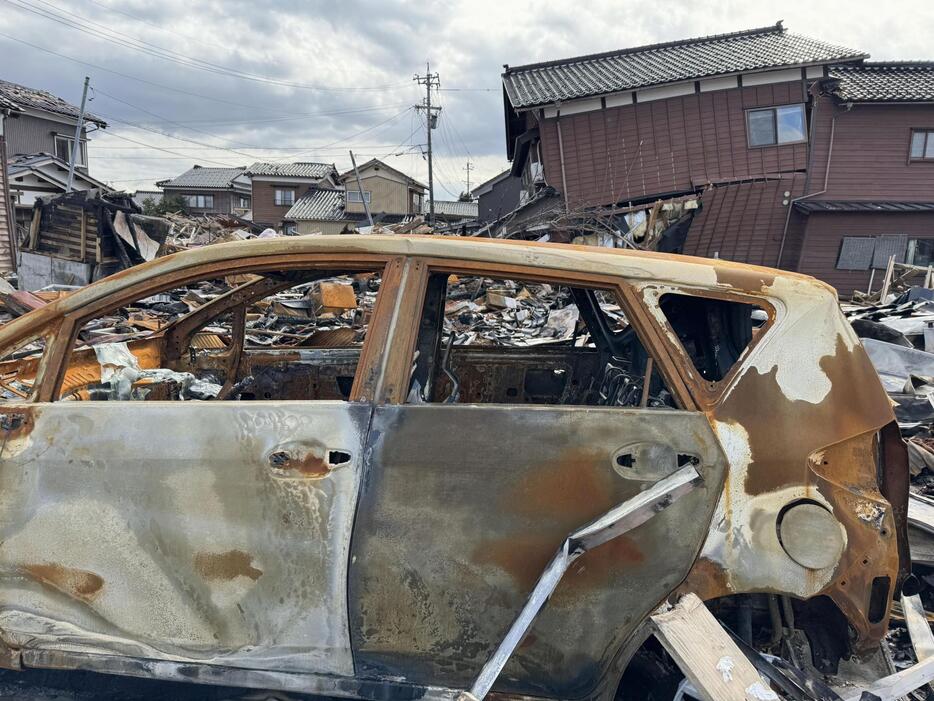 津波火災で被災したとみられる現場＝2月、石川県珠洲市宝立町（広井悠・東京大教授提供）