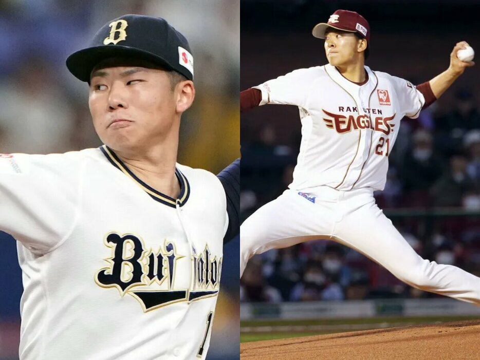 オリックス・曽谷龍平、楽天・早川隆久 (C)Kyodo News