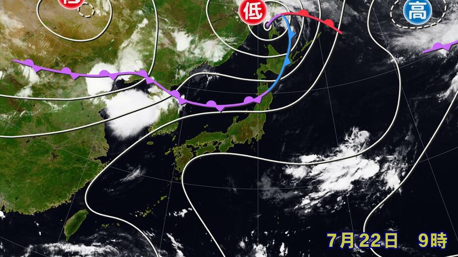 22日(月)午前9時現在の天気図