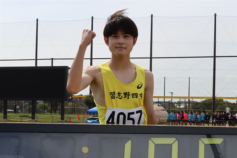 男子100mで中学タイ記録をマークした小寺慎之助（写真は5月の千葉県記録会）