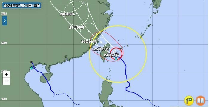 24日午前10時現在の台風3号の予想経路図（気象庁HPより）