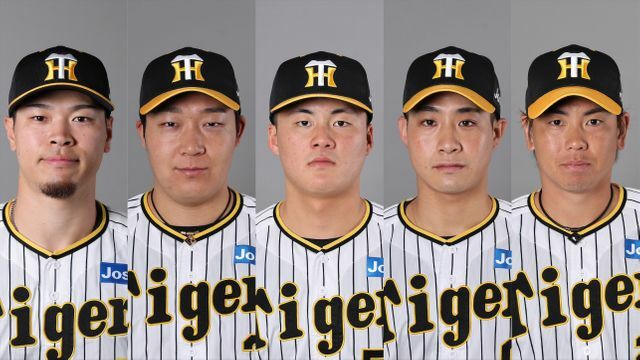 左から佐藤輝明選手、大山悠輔選手、前川右京選手、木浪聖也選手、梅野隆太郎選手