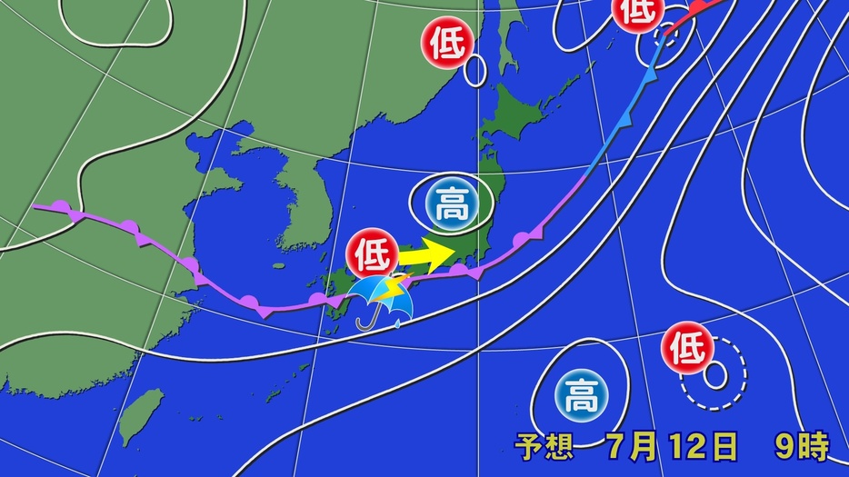 12日(金)午前9時の予想天気図