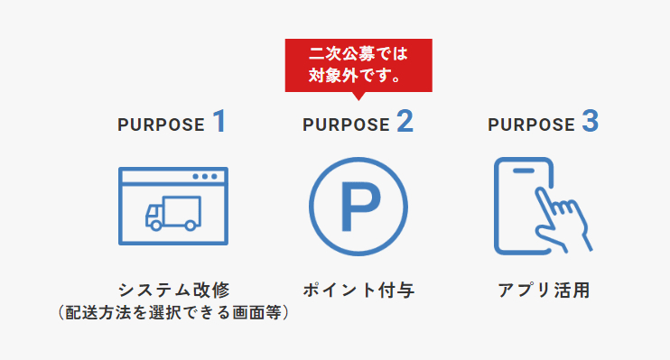 「再配達率削減ポイント付与」の原資補助は2次公募では対象外となる（画像は国土交通省の特設サイトから編集部がキャプチャ）