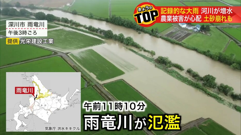 氾濫した深川市の雨竜川（提供：光栄建設工業）