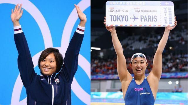 ロンドン五輪でメダル３つを獲得した鈴木選手(写真・左:YUTAKA/アフロスポーツ)、代表選考会では３冠でパリ五輪出場を決めた(写真・右:日刊スポーツ/アフロ)