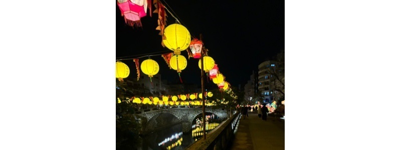 長崎ランタンフェスティバルの夜、眼鏡橋を望む