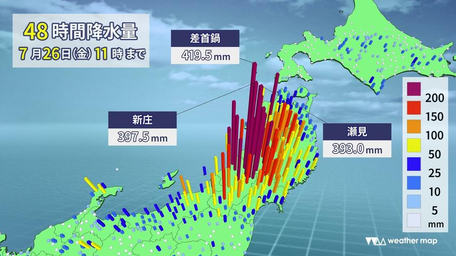 山形県内の降り始めからの総雨量