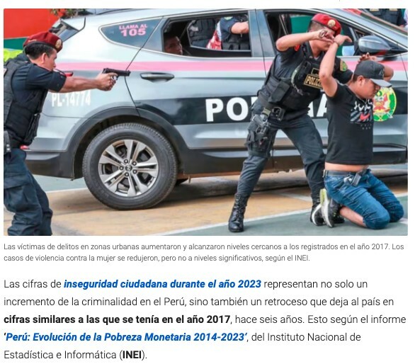 ペルーの治安は2017年の水準に後退した（6月24日付インフォバエの記事の一部）