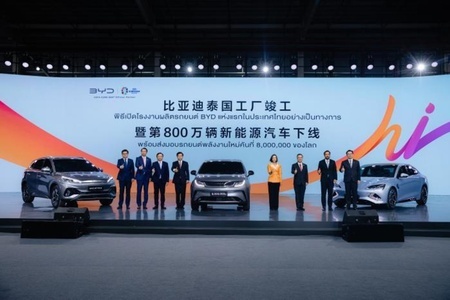 BYDのタイ工場竣工式および第800万台目の新エネルギー車のラインオフセレモニーの現場写真（提供写真）。