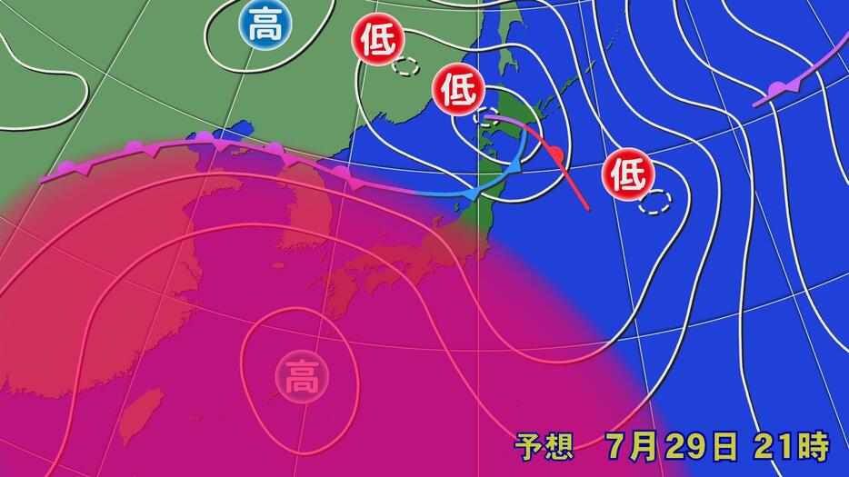 29日(月)午後9時の予想天気図