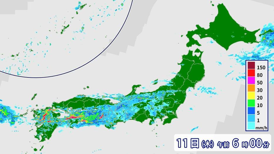 11日(木)6時時点の雨の様子