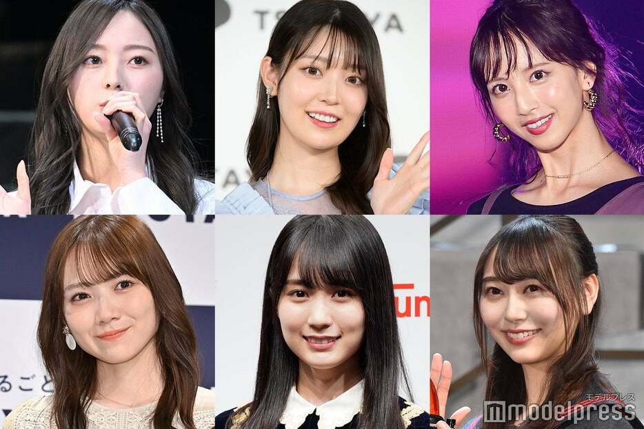 （上段左から）梅澤美波、阪口珠美、佐藤楓（下段左から）田村真佑、賀喜遥香、弓木奈於