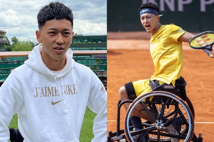 ウインブルドン連覇と、今年の四大大会３連勝に挑む小田凱人。「自由にテニスをする、それで勝つ」ところを見てほしいという。写真：Getty Images（プレー）、WOWOW（インタビュー）