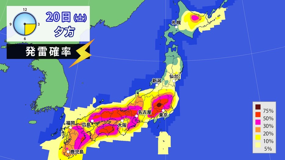 20日(土)夕方の発雷確率