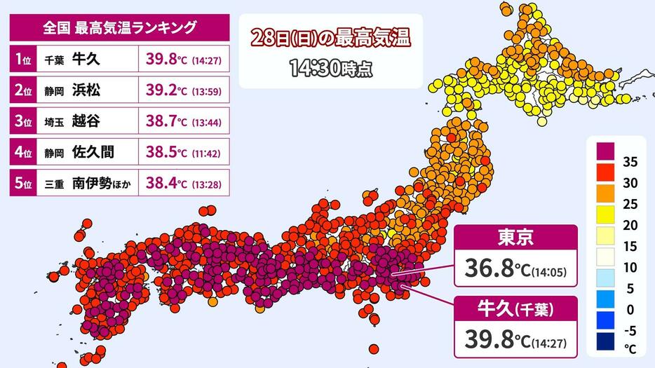 28日(日)午後2時30分までの最高気温