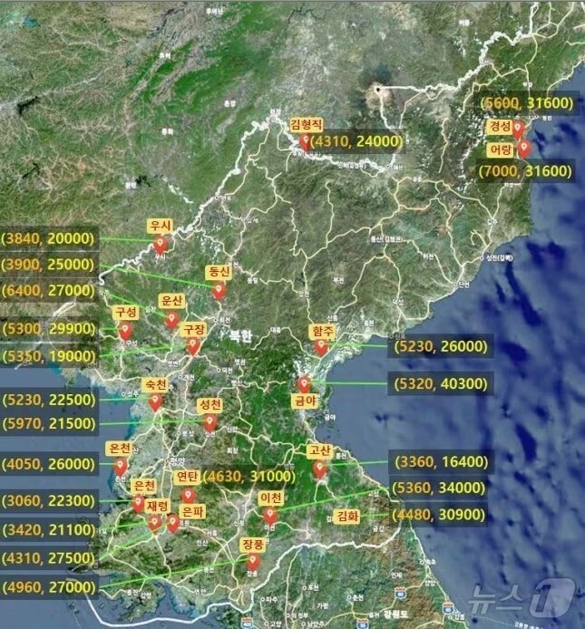 統一省が23日に公開した北朝鮮の地方発展工業地域の建設規模＝統一省提供(c)news1