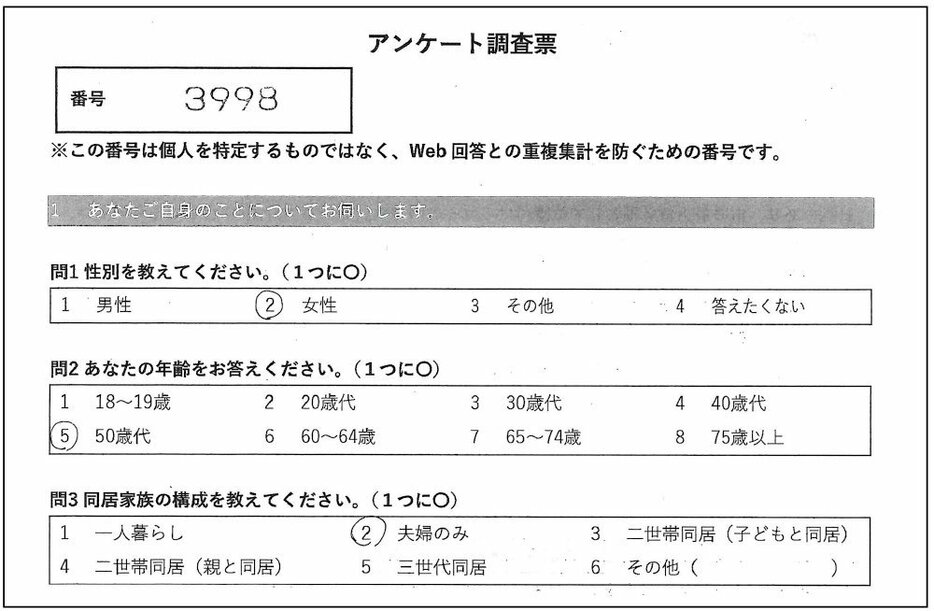 昨年の総合計画アンケートに記載された個別番号