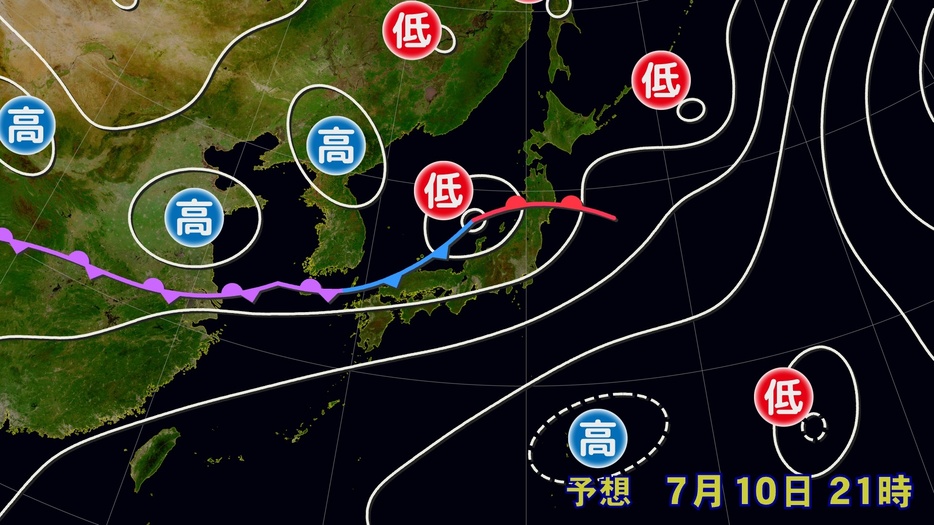 10日(水)午後9時の予想天気図