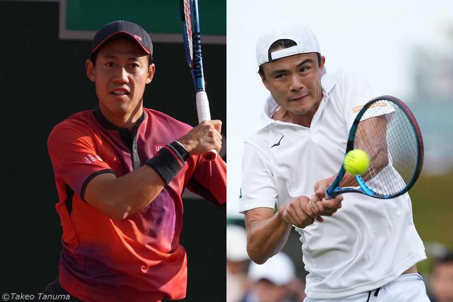 パリ五輪テニス競技に出場する錦織圭（写真左）とダニエル太郎（写真：田沼武男 Photo by Takeo Tanuma）