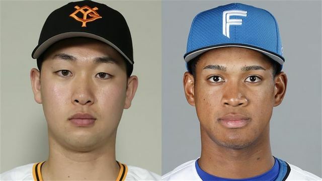 巨人の山崎伊織投手(左)と日本ハムの万波中正選手(右)