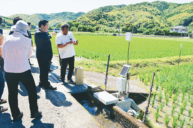 県議会経済委員による実証圃場の視察（徳島県阿南市で）