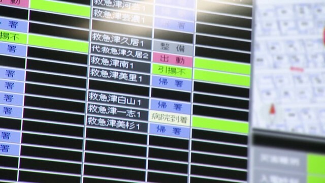 救急隊の出動状況を示すモニター