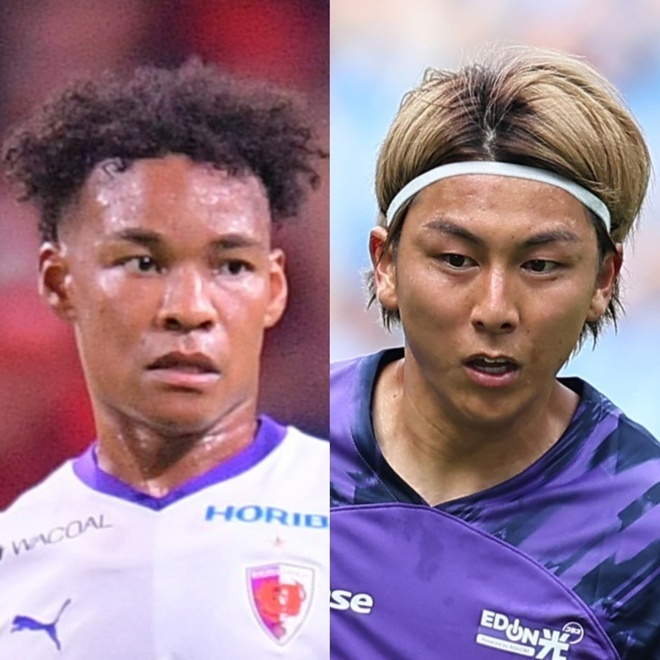 広島で初めて同時にピッチに立ったイヨハ（左）と松本泰（右）。写真：梅月智史（サッカーダイジェスト写真部）、鈴木颯太朗