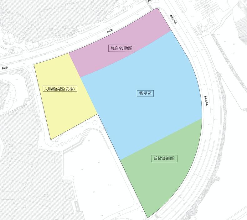 マカオ政府が建設を計画している臨時野外イベント会場内の配置イメージ（図版：DSOP）