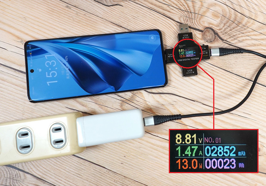 110円のUSB 2.0＆3A対応ケーブルの結果（筆者撮影）