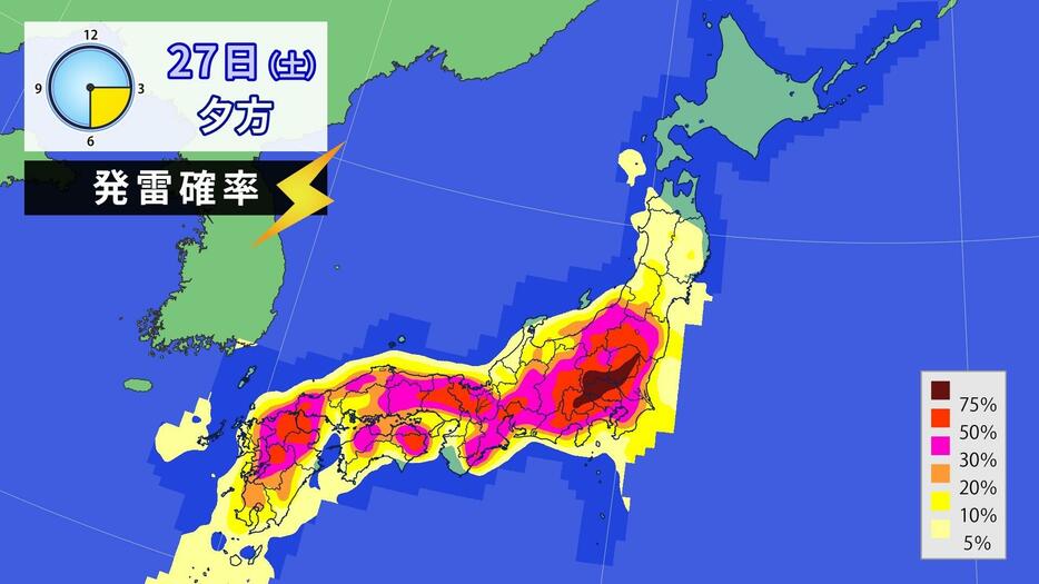 27日(土)夕方の発雷確率