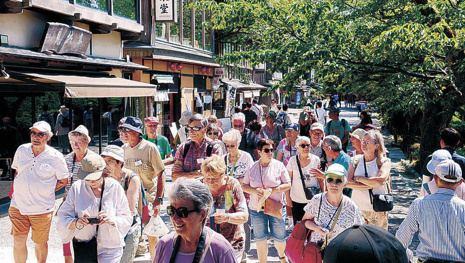 園内を散策する外国人客=5月、兼六園