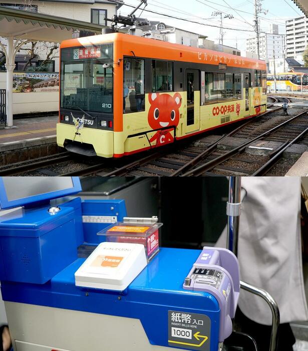 こちらは松山市内を走る伊予鉄の路面電車（筆者撮影）