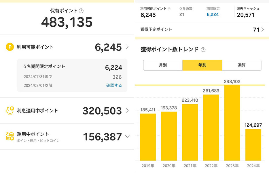 実際の累積保有ポイント