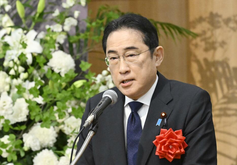 「安倍晋三元総理の志を継承する集い」であいさつする岸田首相＝7日午後、東京都千代田区