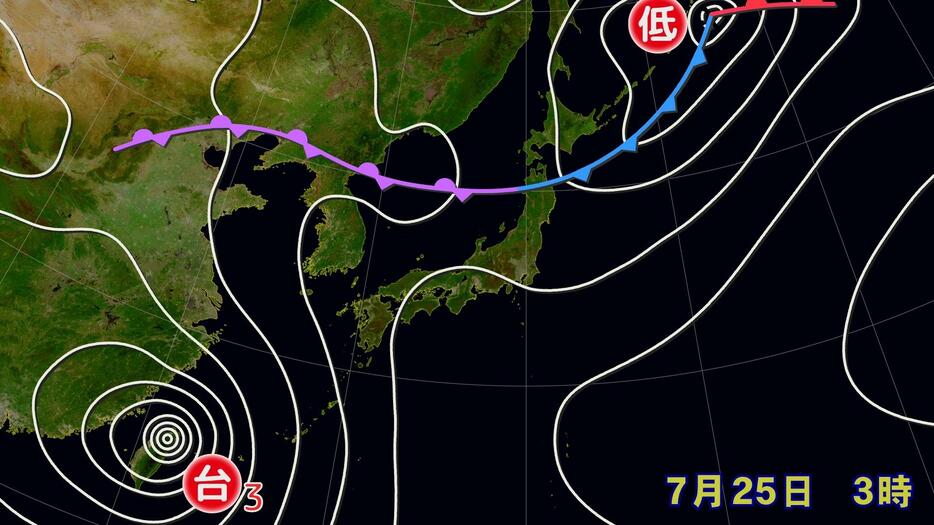 25日(木)午前3時の実況天気図