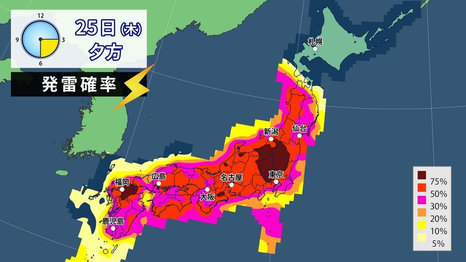 25日(木)夕方の発雷確率