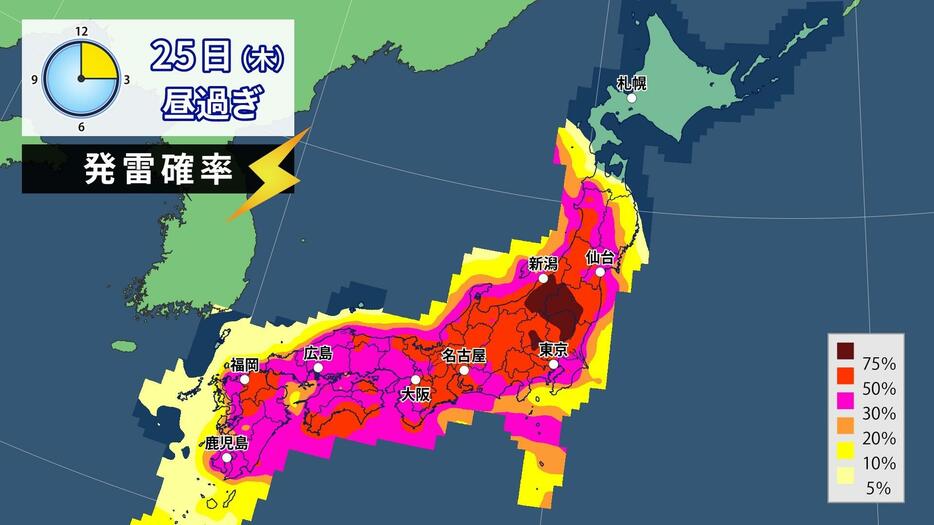 25日(木)昼過ぎの発雷確率