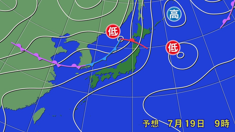 19日(金)午前9時の予想天気図