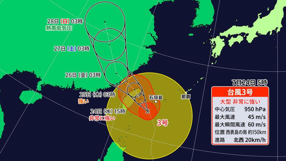 台風3号の進路予想図（午前5時現在）