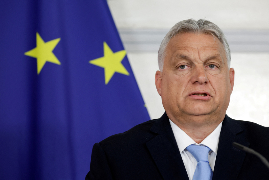 　７月１日、ハンガリーが７月から欧州連合（ＥＵ）議長国を務める。写真はハンガリーのオルバン首相。オーストリアのウイーンで昨年７月撮影（２０２４　ロイター／Leonhard Foeger）