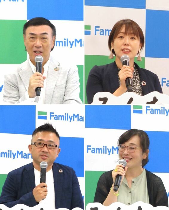 ファミリーマートの岩崎氏（左上）、大橋氏（右上）、石田氏（左下）、「みんなのレモネードの会」代表理事の榮島氏