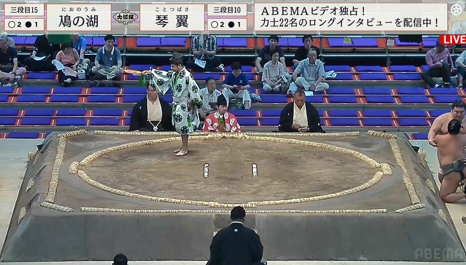 土俵下で見つめ合う鳰の湖と琴翼