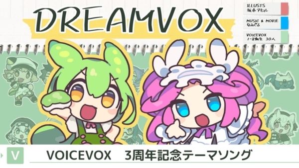 VOICEVOX1～8期生の"30人が全員”がヴォーカルを務める記念楽曲に。音楽は「ずんだパーリナイ」のなみぐるさんが担当