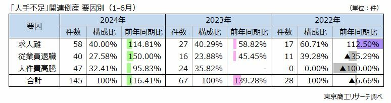 「人手不足」関連倒産　要因別（1-6月）