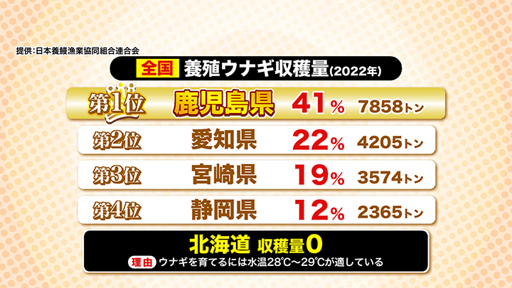 全国の養殖ウナギの収獲量は…