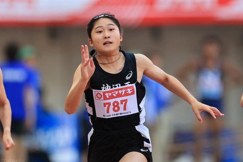 女子100mで中学記録を更新した三好美羽（写真は6月の日本選手権）