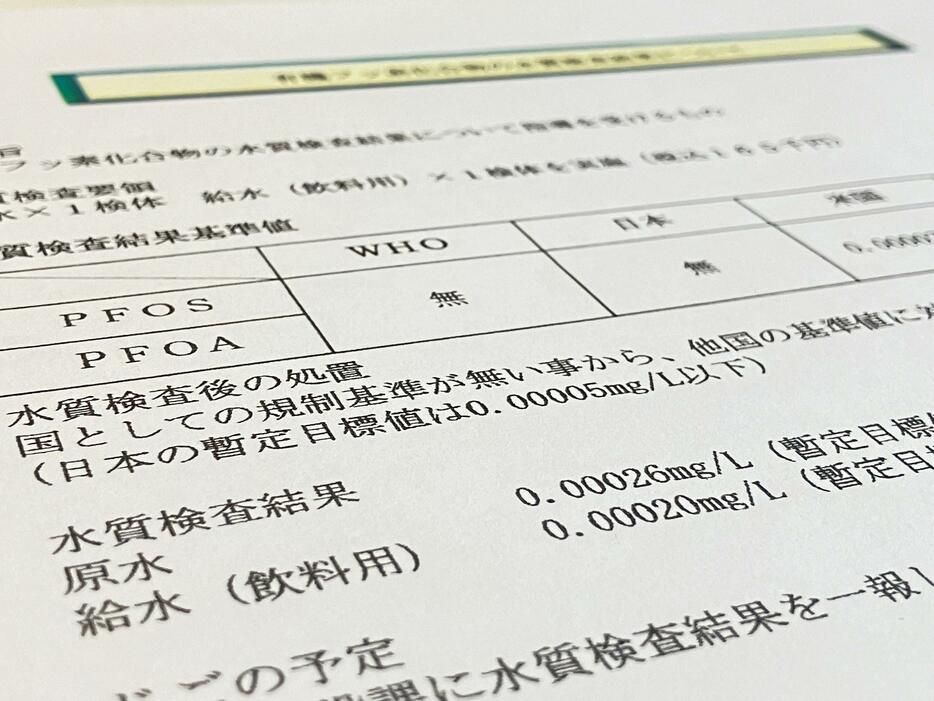 目標値を上回る汚染が検出されたことが分かる資料