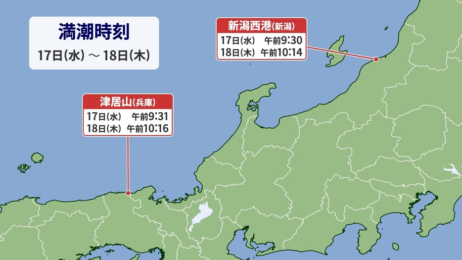 18日(木)にかけての満潮時刻