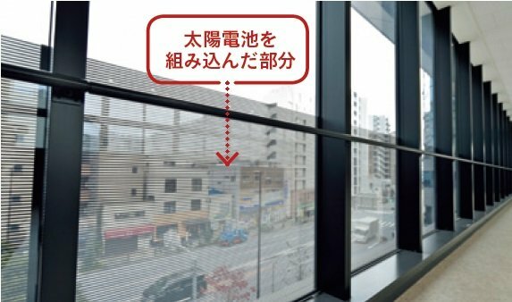 ▲複層ガラスの窓で発電。校舎全体で42枚設置されている。